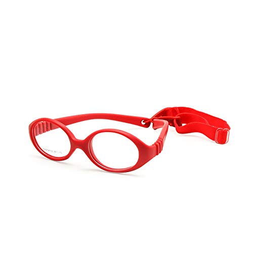 EnzoDate Flexible No Schraube Mädchen Brillen Größe 41/15 mit Kordel, jungen Gläser & Gurt, Kinder Brille, Brille biegsamen Safe Baby (rot)