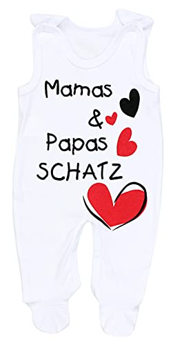 TupTam Unisex Baby Strampler mit Spruch I love Mum and Dad, Farbe: Weiß - Mamas Papas Schatz, Größe: 62