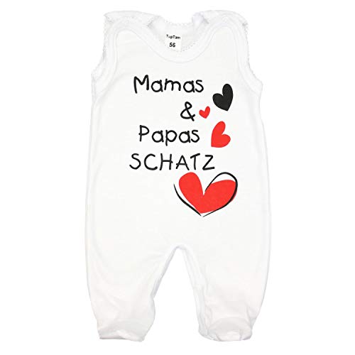 TupTam Unisex Baby Strampler mit Spruch I Love Mum and Dad, Farbe: Weiß - Mamas Papas Schatz, Größe: 62
