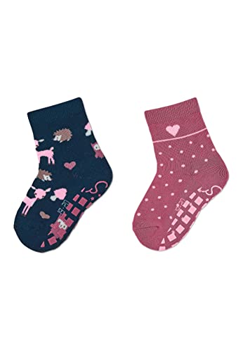 Sterntaler Baby Mädchen Fliesen Socken Baby ABS-Söckchen Doppelpack Waldtiere & Tupfen Strümpfe - Fliesen Rutsch Socken mit Tier-Motiv - marine, 26