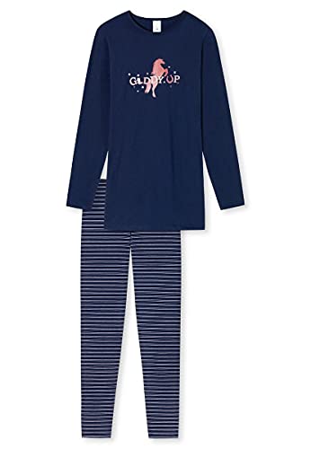 Schiesser Mädchen Schlafanzug lang – Einhorn, Sterne, Dots, Waldmotive und Hexen – Organic Cotton Pyjamaset, Mehrfarbig 3, 152