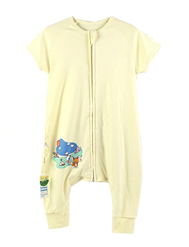 Chilsuessy Baby Schlafsack Kleinkinder Schlafanzug Kurzarm mit Füssen 100% Baumwolle für Jungen und Mädchen, Gelb, M/Koerpergroesse 90-100cm