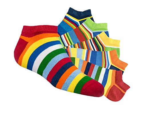 Laake 6 Paar Kinder Sneaker Socken Jungen und Mädchen handgekettelt besonders weiche Baumwolle Ringel (Ringel, 35-38)
