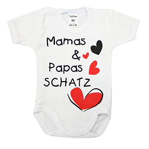 TupTam Unisex Baby Kurzarm Body Spruch Mamas & Papas Schatz, Farbe: Weiß - Mamas Papas Schatz, Größe: 62