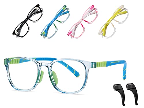 Musivon Kinderbrille Ohne Sehstärke Blaulichtfilter Brille Kinder für Mädchen Junge mit Gläsern 4-13 Jahre Blau