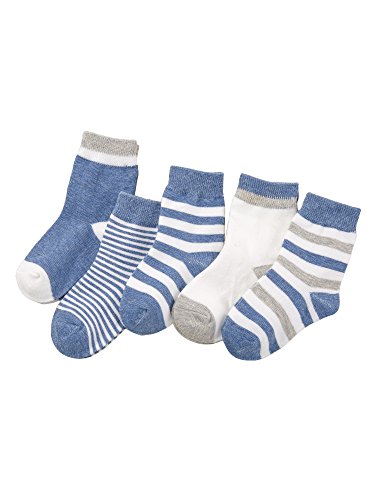 Camilife 5 Paar Baby Kleinkind Jungen Mädchen Baumwolle Socken Set Babysocken Weich Süß und Lieblich - Gestreift Blau 4-6 Jahre alt