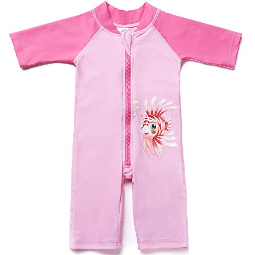 CharmLeaks Baby - Einteiler Halbarm Badeanzug für Säugling Kinder Fisch Druck UV-Schutz 50+ Rosa 12-18 Monate