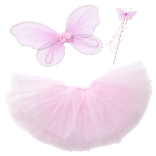 Heart To Heart Pink Kostüm Fee Princessin Tutu-Set mit Pink Flügeln (Schmetterling/Fee) und Pink Schmetterlings-Zauberstab, als Verkleidung, für Kostümparty (3-teiliges Set) -- Small (1-2 Jahre)