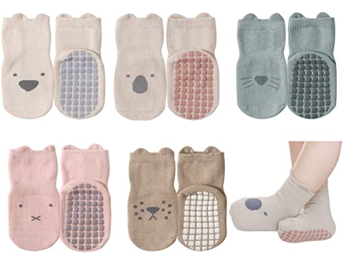 Exemaba Rutschfeste Socken für Baby Mädchen 5 Paar Anti Rutsch Sportsocken Stoppersocken Kinder Anti Rutsch Socken (M, 5 Farben)