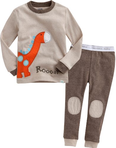 Vaenait Baby 74-122 Saeugling Jungen Bekleidung Langarm zweiteilig Schlafanzug niedlich Brown Dino L