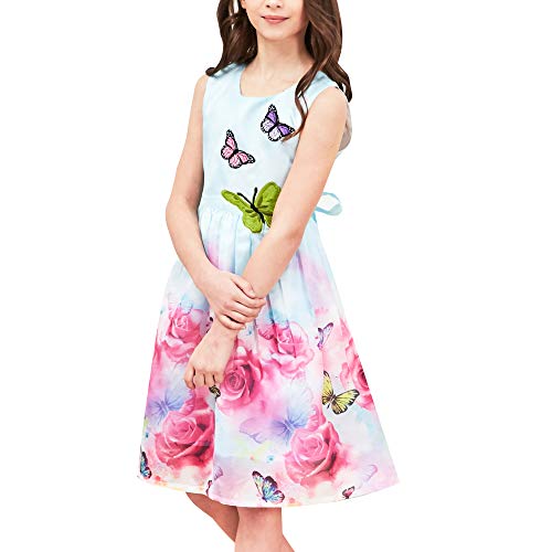 Sunny Fashion Mädchen Kleid Rose Drucken Schmetterling Stickerei Lila Gr. 98