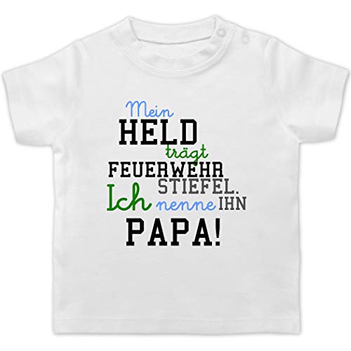Feuerwehr Baby - Mein Held Papa Feuerwehr Junge - 3/6 Monate - Weiß - Shirt Baby Feuerwehr Papa - BZ02 - Baby T-Shirt Kurzarm