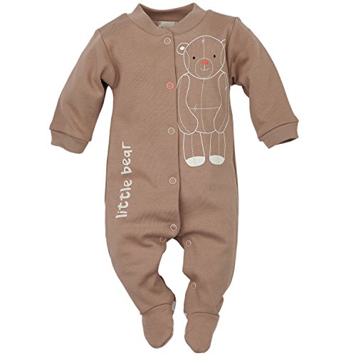 Pinokio-Little Bear- Baby Schlafanzug 100% Bio-Baumwolle, Braun mit Teddybär- Schlafstrampler - Overall mit Druckknöpfen für Jungs Unisex, Neugeborene (50)