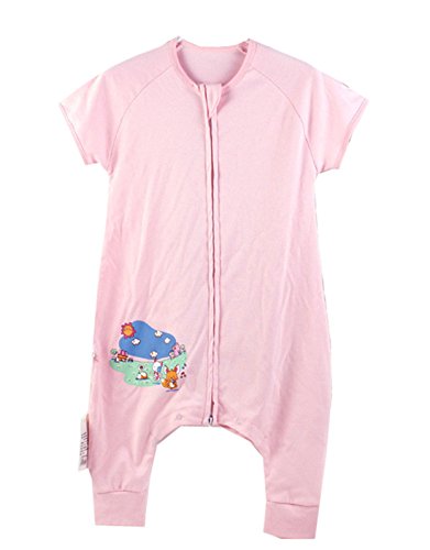 Chilsuessy Baby Schlafsack Kleinkinder Schlafanzug Kurzarm mit Füssen 100% Baumwolle für Jungen und Mädchen, Pink, M/Koerpergroesse 90-100cm