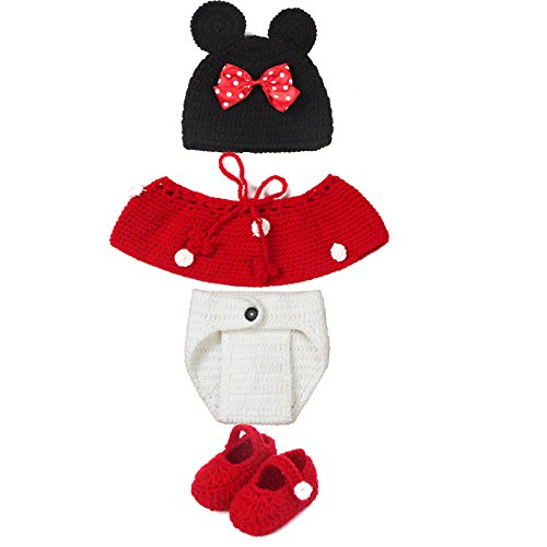 Neugeborenes Mädchen-Jungen-Baby-Fotografie Prop Crochet Strickhandgemachte Minnie Mouse Hut Cape Kostüm (Rote)