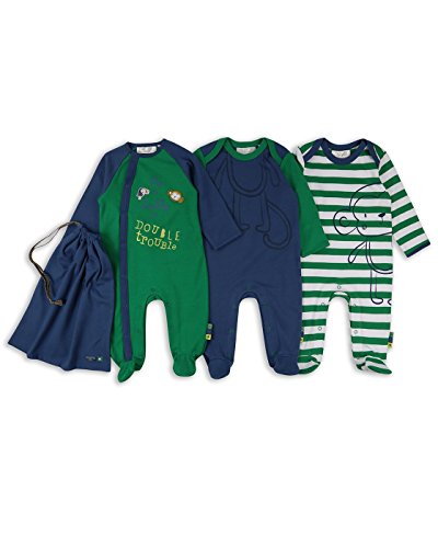 The Essential One - Baby Jungen AFFE Schlafanzug/Einteiler/Strampler (3-er Pack mit Beutel) - Blau/Grün - 50/56cm - ESS217