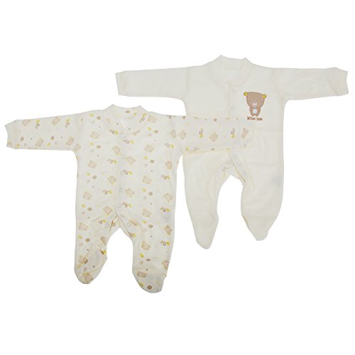 Baby Schlafanzug, Langarm mit Muster (2-er Pack) (68-74cm ; 9kg) (Creme)
