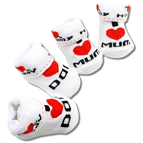 EROSPA® Neugeborenen Baby Socken mit Schriftzug »I love Dad« Söckchen Mädchen Jungen Geschenk Geburtstag Weihnachten (I love Dad)