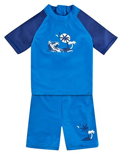 Landora®: Baby- / Kinder-Badebekleidung kurzärmliges UV-Schutz 2er Set in blau/Marine, Größe 110/116