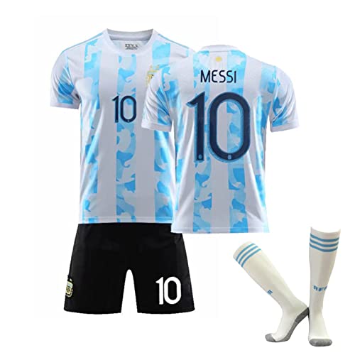 ZHAO Argentinien Hemd Set 2021/22 Fußballhemden, Messi Home, Erwachsene/Kinder Sporttraining T-Shirts Und Shorts Mit Socken, Kinder Fußballhemden, Jungen, Geschenke(Size:M,Color:No.10)
