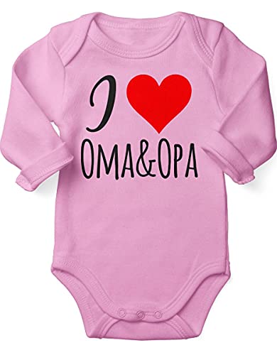 miKalino Babybody mit Spruch für Jungen Mädchen Unisex Langarm I love Oma & Opa | handbedruckt in Deutschland | Handmade with love, Farbe:rosa, Grösse:56