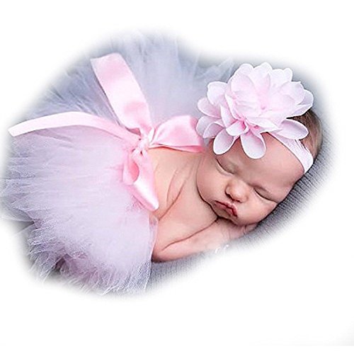 ZILucky Newborn Shooting Accessoire Outfits Baby Prinzessin Kostüm Tütü Rock Pettiskirt Mädchen Blumen Stirnband