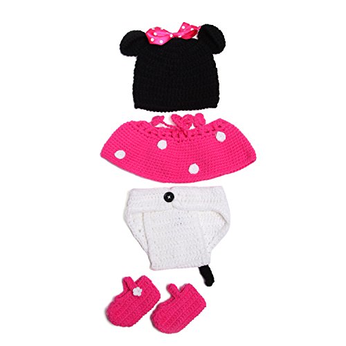 Neugeborenes Mädchen-Jungen-Baby-Fotografie Prop Crochet Strickhandgemachte Minnie Mouse Hut Cape Kostüm (rosa)