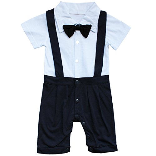 YiZYiF Baby Strampler Overall Einteiler Body für Jungen Anzug mit Fliege Taufe Smoking Geburt Geschenk Gr. 68 74 80 86, Marineblau, 62-68 (Herstellergröße 70)