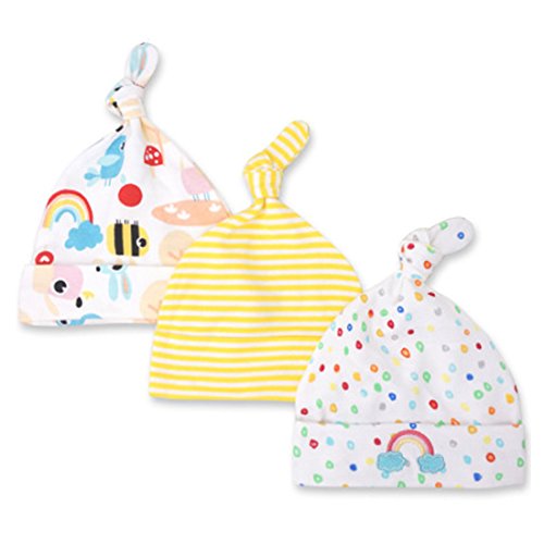 CuteOn 3 Pack Baby Beanie Knoten Hut Neugeboren Jungen Mädchen Baumwolle Einstellbar Kappe zum Baby 0-6 Monate