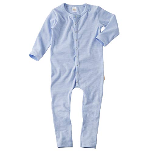 wellyou, Schlafanzug, Pyjama für Jungen und Mädchen, Einteiler langarm, Baby Kinder, hell-blau weiß gestreift, geringelt, Feinripp 100% Baumwolle, Größe:68 - 74 Blau