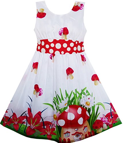 Sunny Fashion Mädchen Kleid Pilz Blume Grasdruck Tupfen Gürtel rot Gr. 98