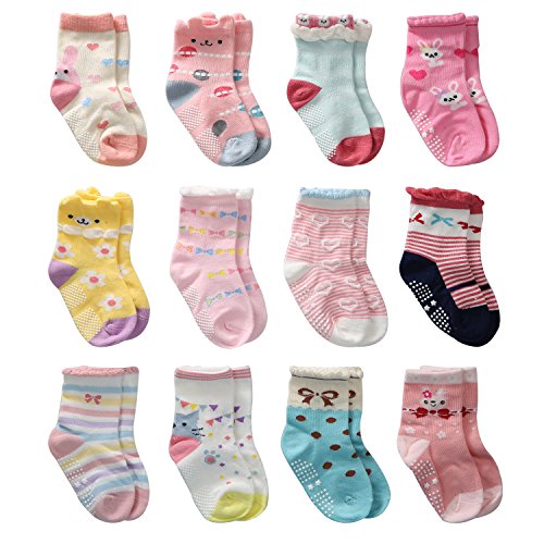 Cottock Kleinkind Mädchen Rutschfeste Socken Nette Baumwolle mit Griffen, Baby Mädchen Anti-Rutsch-Socken , 1-3 Jahre, 12 Paar