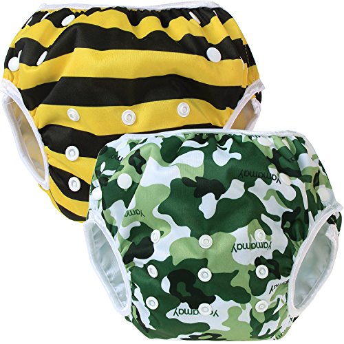 Teamoy 2-teilig Baby Schwimmhose Badewindelhose Badehose (Camouflage+ Bees)