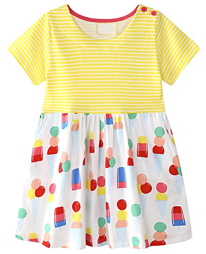 Kaily Mädchen Baumwolle Freizeit kurze Ärmel Streifen T-shirt Kleid (6735,4T)