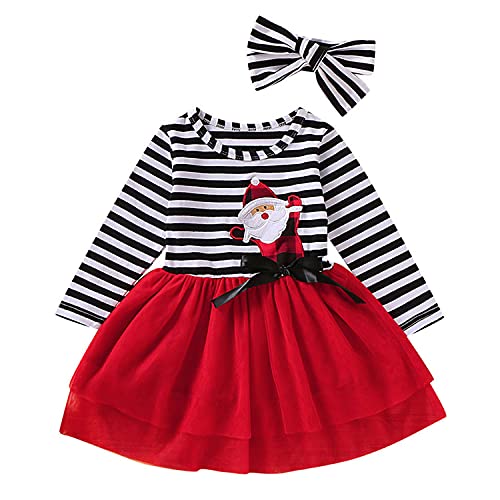 Halloween/Weihnachten Outfit für Kleinkind Baby Mädchen Gestreifte Langarm Santa Tüll Kleid Tutu Rock Kleidung Set Rot-Santa 100 2-3 Jahre