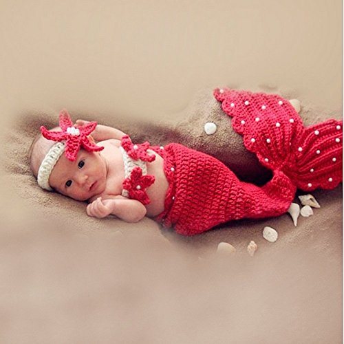 HAPPY ELEMENTS Baby Mädchen Neugeborenes strickte Häkelarbeit Meerjungfrau Kleidung Foto Stütze Ausstattungen