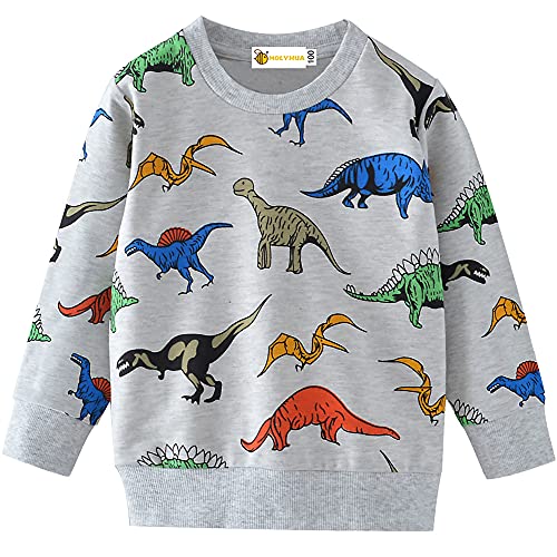 MOLYHUA Jungen Sweatshirt Kinder Dinosaurier Pullover Digger T-Shirt Langarmshirt für Jungen Langarm Top Sweat Streetwear,01 Dinosaurier,98