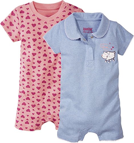 lupilu® 2 Mädchen Baby-Schlafanzüge, kurz (blau meliert, rosa Herzen Muster, Gr. 62/68)
