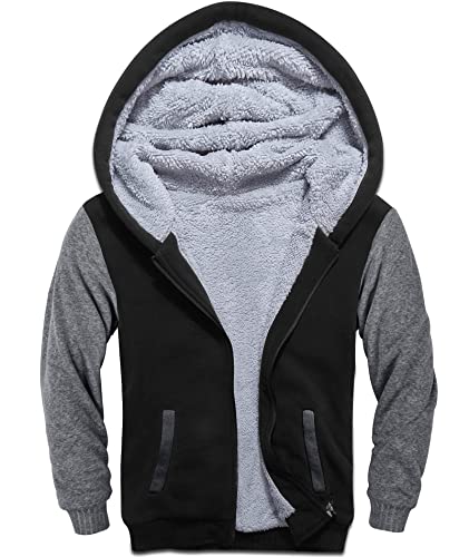 SwissWell Jungen Fleece Jacket Windproof Thick Warm Active Coat Full Zip Fleece Outdoors Countrywear Pullover for Kinder Sweatshirt Top Hoodie with Pockets (Schwarz, 16)