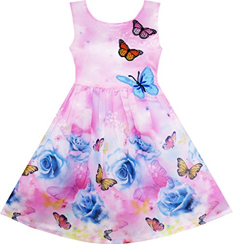 Sunny Fashion Mädchen Kleid Rose Drucken Schmetterling Stickerei Lila Gr. 98