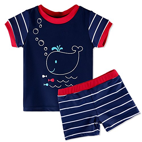 HUANQIUE Baby Schwimmbekleidung Kinder Badeanzug UV-Schutz Bade-Set Maritim Blau Navy 4A