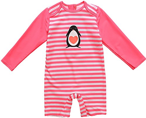 Charmleaks Baby - Einteiler Langarm Badeanzug für Säugling Kinder mit Pinguin Druck und Streifen UV-Schutz 50+ 2-3 Jahre