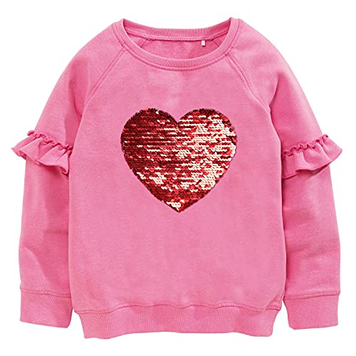 CM-Kid Sweatshirt Mädchen Langarm Shirt Pailletten Kinder Pullover Baumwolle 4 5 Jahre Herzform Rosenrot Gr.110
