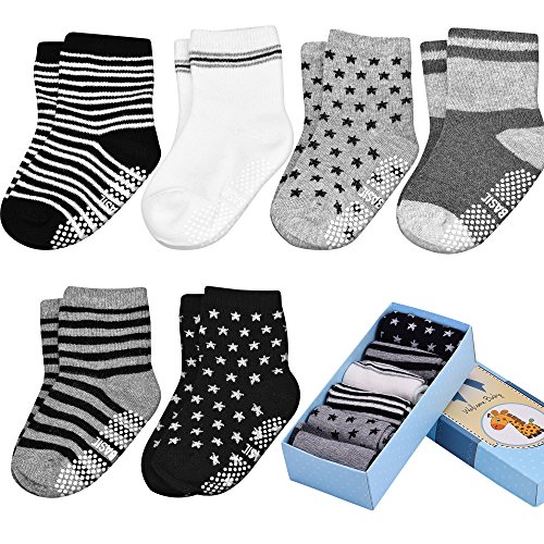 INNOCHEER Baby ABS Socken, Anti Rutsch Socken für 12-36 Monate Baby Mädchen und jungen, Antirutsch 6-Pack Babysocken Box Set