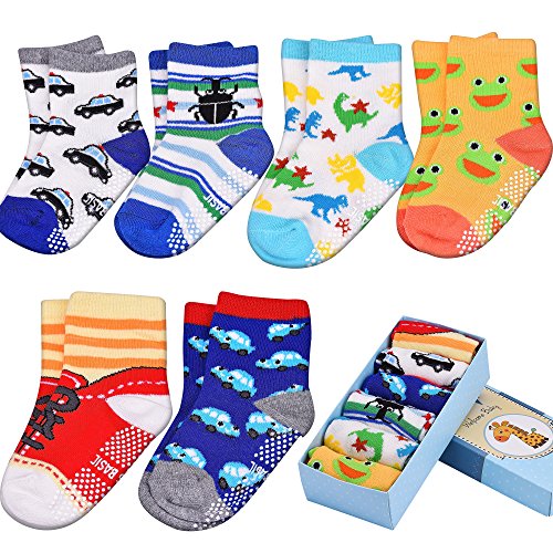 Baby ABS Socken, Anti Rutsch Socken für 12-36 Monate Baby Mädchen und jungen, Antirutsch 6-Pack Babysocken Box Set
