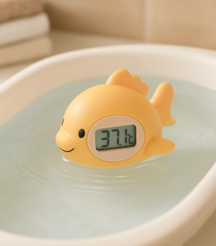 Digitales Badethermometer in Babybadewanne mit Wasser