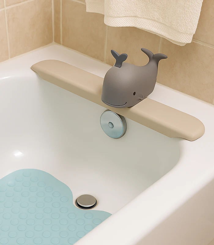 Rutschmatte, Wannenschutz und Wasserhahnabdeckung im Babybad