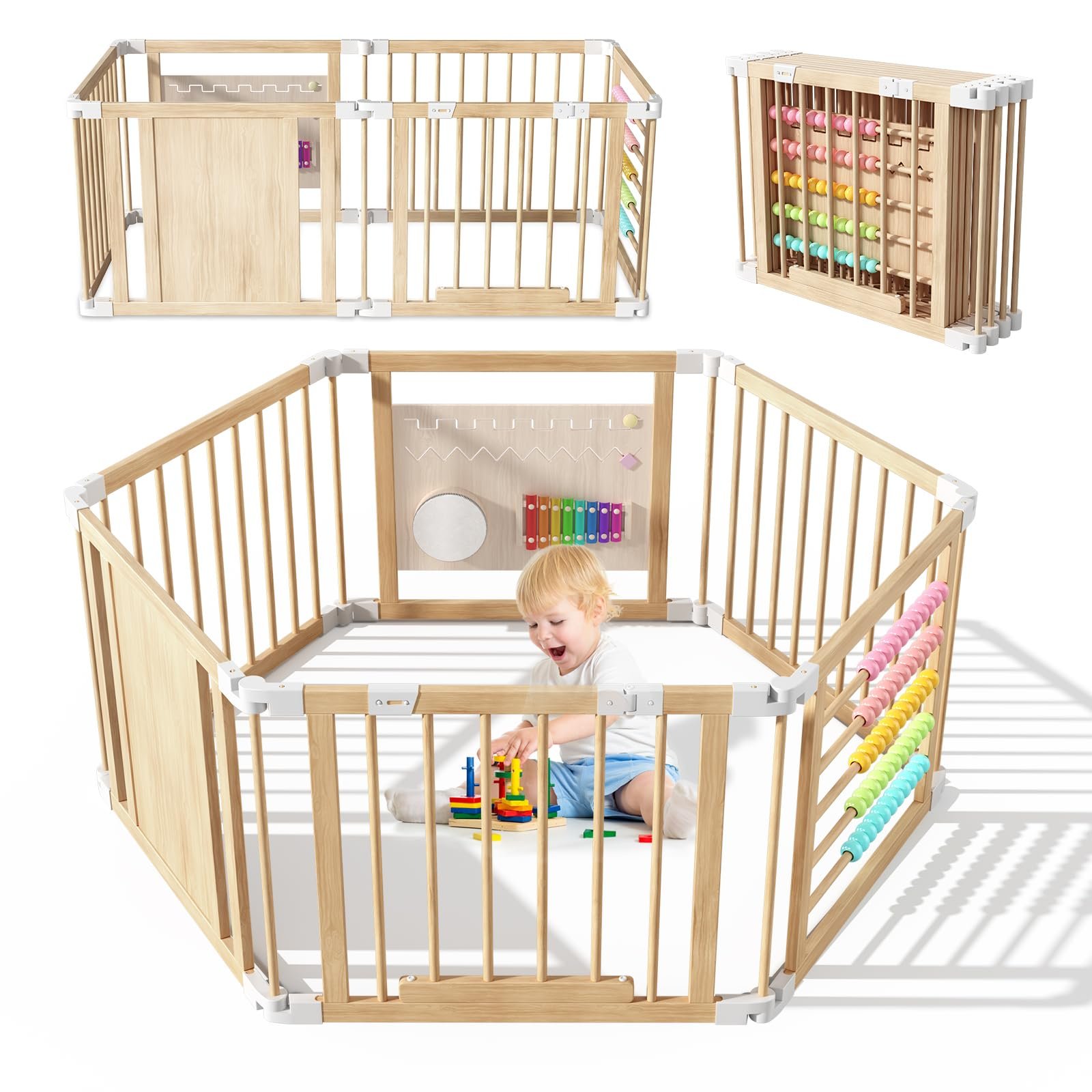 Laufgitter aus Holz für Babys im Wohnzimmer